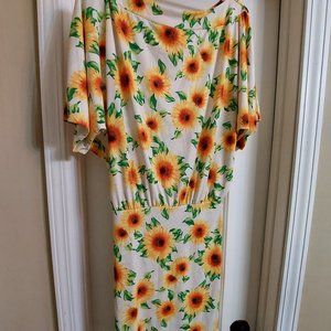 American Twist Los Angeles Drop Waist Sunflower Dress Size L Rayon Spandex